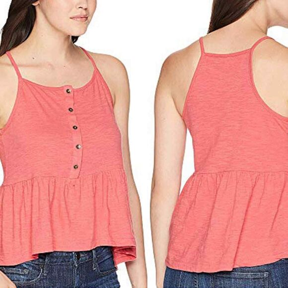 Roxy Havasu Slub Pink Cotton Jersey Peplum Cami Top Size Large - Picture 1 of 5